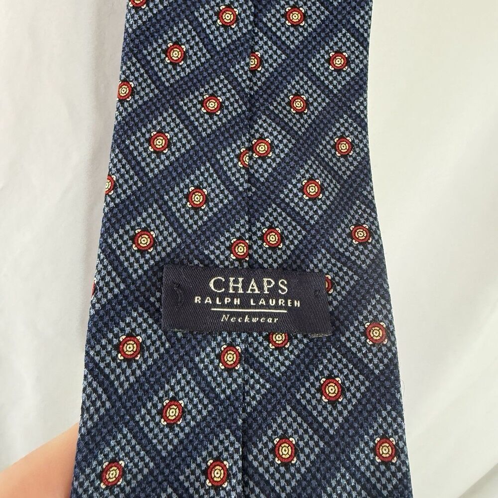 Chaps Ralph Lauren Silk Tie Men's Blue Printed Made in USA 58"x3.5" - Picture 2 of 6